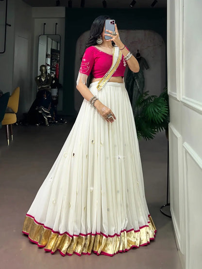 White Mirror And Pearl Work Navratri Lehenga Choli