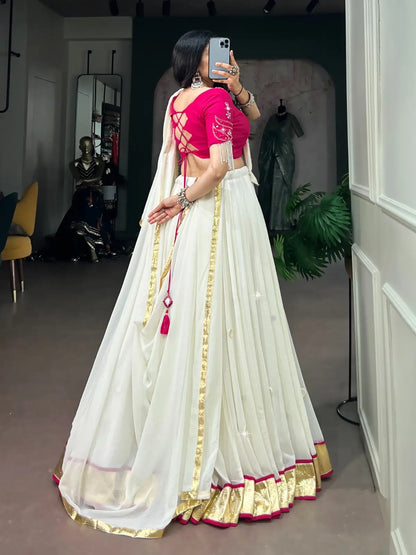 White Mirror And Pearl Work Navratri Lehenga Choli