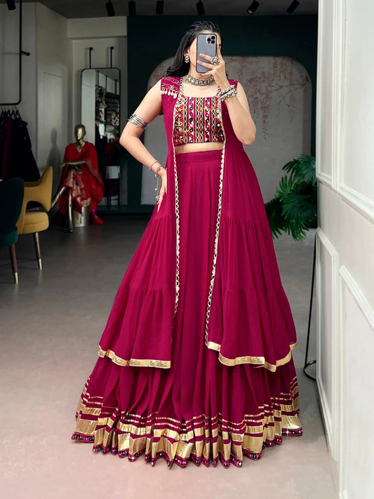Rani Pink Gamthi Work Chaniya Choli