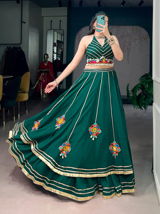 Green Gamthi & Mirror Work Chaniya Choli