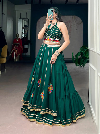 Green Gamthi & Mirror Work Chaniya Choli