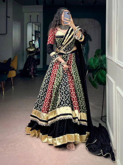 Multicolor Rayon Printed Navratri Lehenga