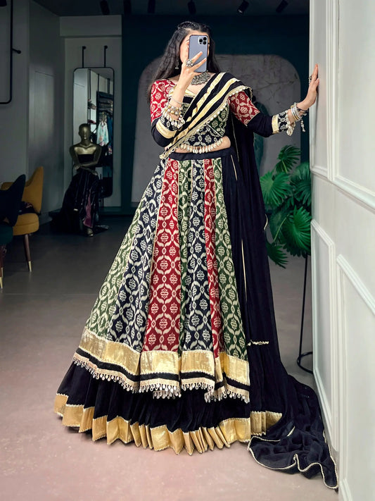 Multicolor Rayon Printed Navratri Lehenga