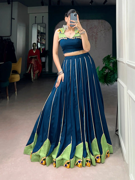 Navy Blue Gamthi & Mirror Work Chaniya Choli