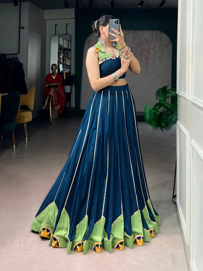 Navy Blue Gamthi & Mirror Work Chaniya Choli