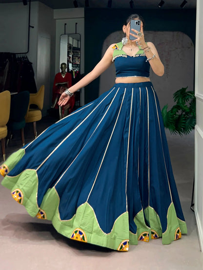 Navy Blue Gamthi & Mirror Work Chaniya Choli