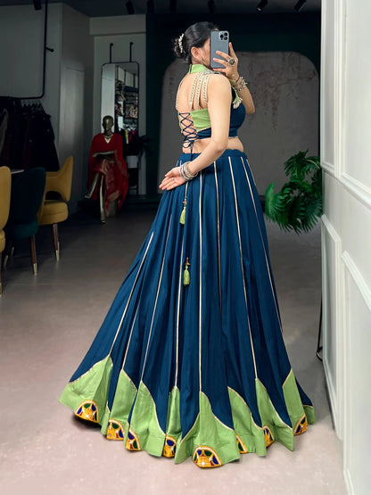 Navy Blue Gamthi & Mirror Work Chaniya Choli