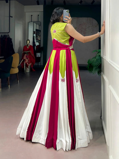 Pink-White Chaniya Choli With Mirror & Lace Touch Up