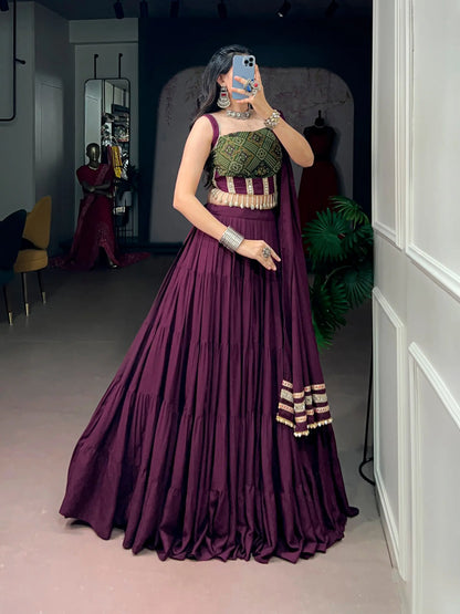 Wine Garba Chaniya Choli With Lace Touch Up