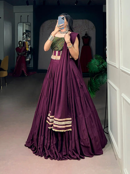 Wine Garba Chaniya Choli With Lace Touch Up