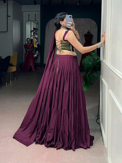 Wine Garba Chaniya Choli With Lace Touch Up