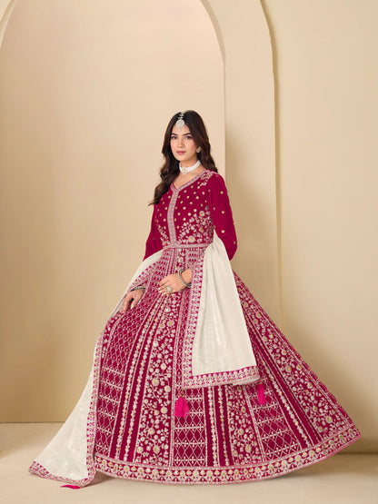 Rani Pink Velvet Heavy Embroidered Gown