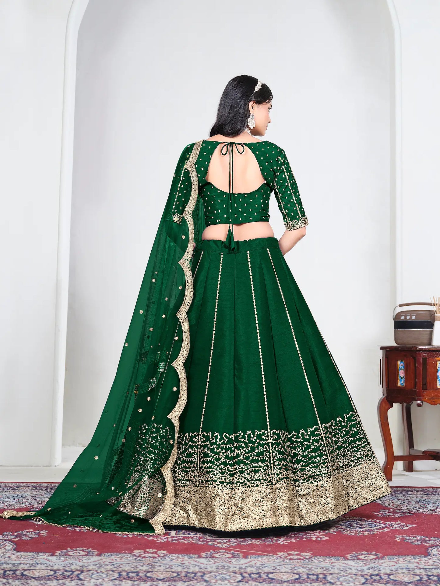 Dark Green Art Silk Embroidery Lehenga Choli