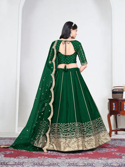 Dark Green Art Silk Embroidery Lehenga Choli