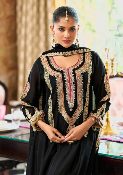 Black Chinon Embroidered Salwar Suit