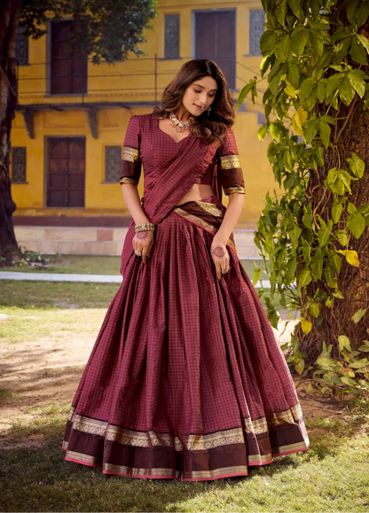 Mulberry Zari Weaving Cotton Lehenga choli