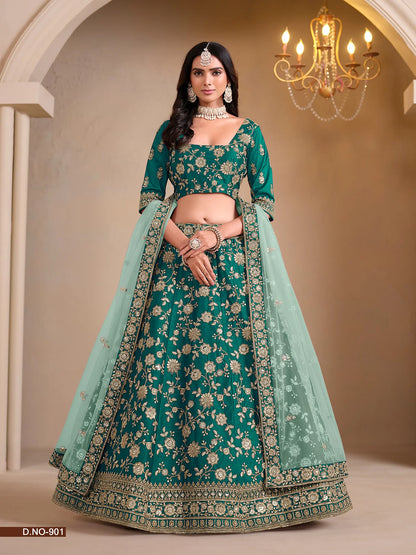 Sea Green Designer Art Silk Lehenga Choli With Thread And Sequins Work