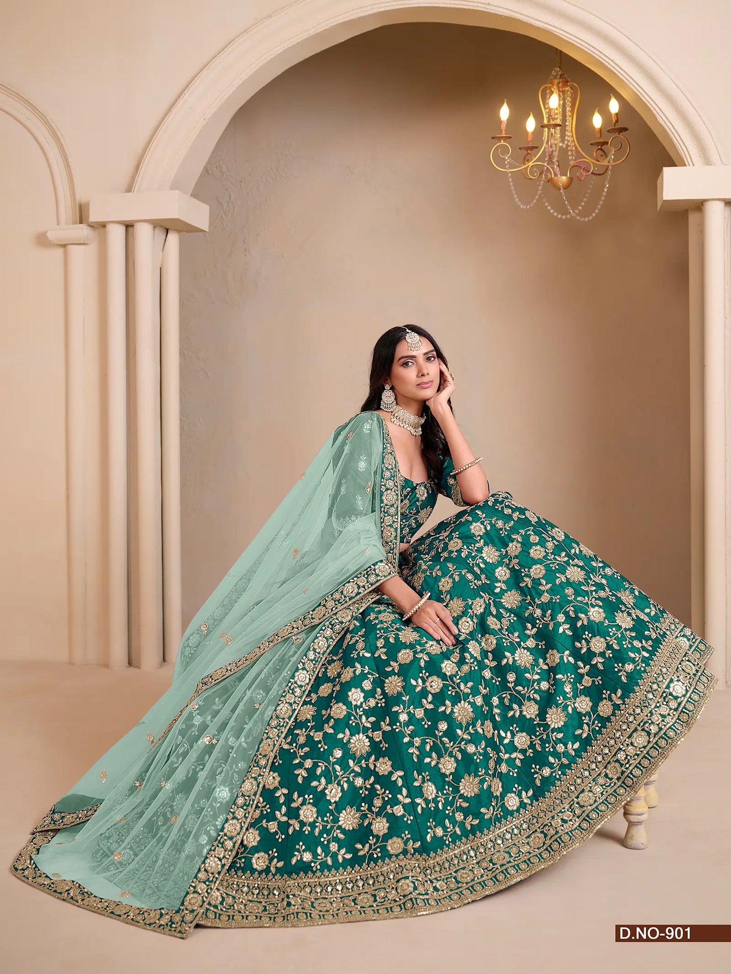 Sea Green Designer Art Silk Lehenga Choli With Thread And Sequins Work