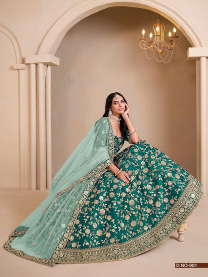 Sea Green Designer Art Silk Lehenga Choli With Thread And Sequins Work