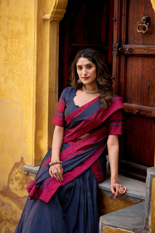 Black Chanderi Thread Work Lehenga Choli