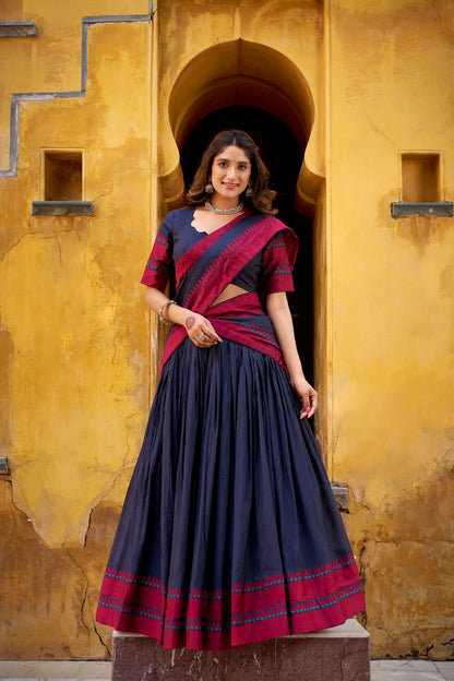 Black Chanderi Thread Work Lehenga Choli