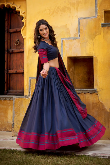Black Chanderi Thread Work Lehenga Choli