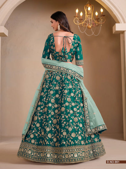 Sea Green Designer Art Silk Lehenga Choli With Thread And Sequins Work