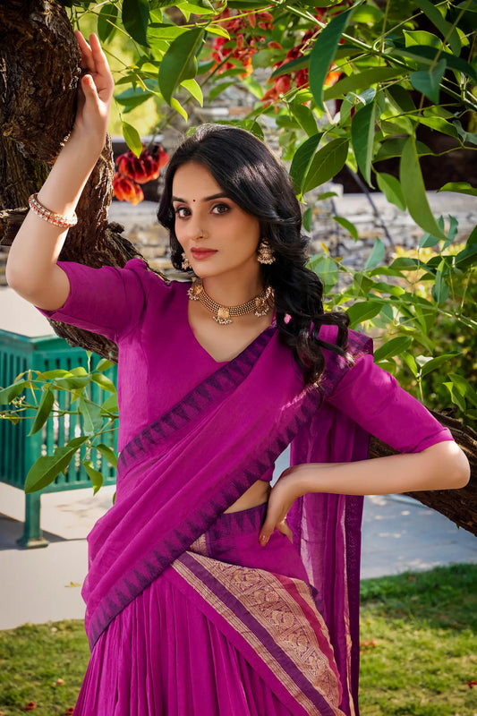 Pink Chanderi Lehenga Choli With Zari Weaving Work