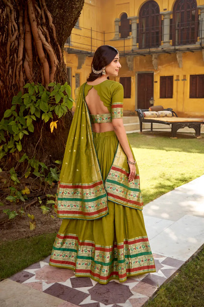 Mehendi Green Chanderi Zari Weaving Lehenga choli