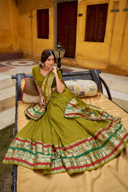 Mehendi Green Chanderi Zari Weaving Lehenga choli