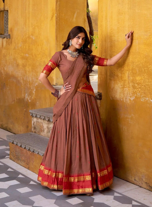 Bear Brown Chanderi Zari Weaving Lehenga Choli
