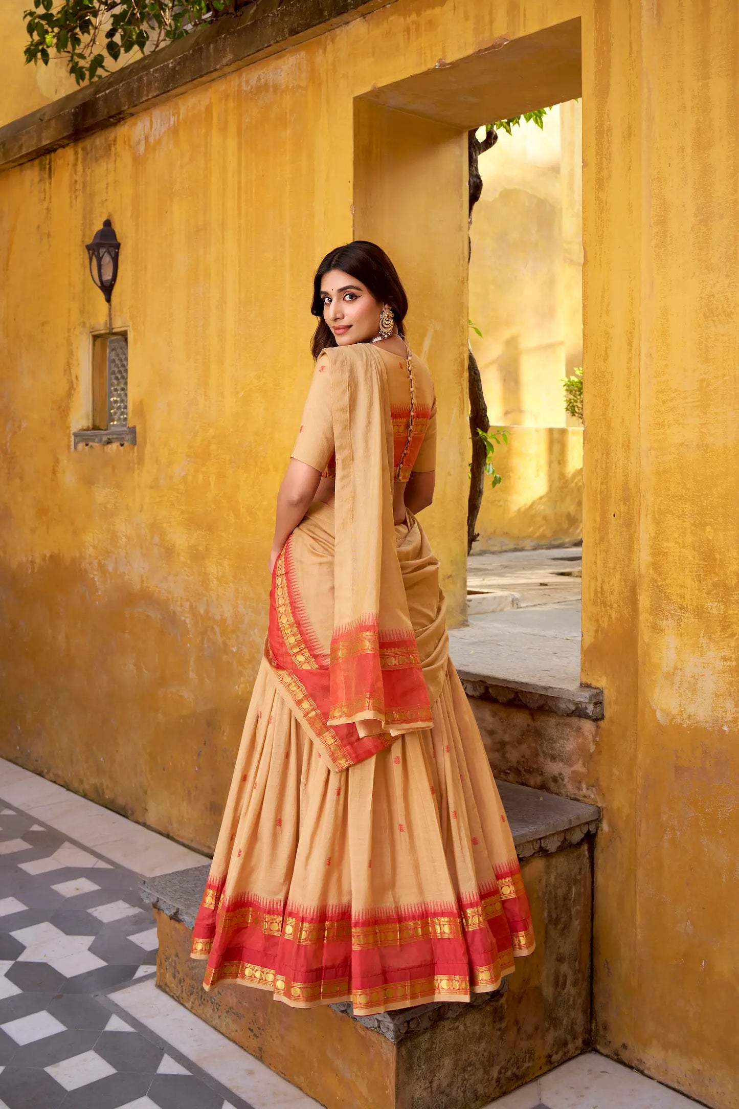 Dark Beige Chanderi Zari Weaving Lehenga Choli