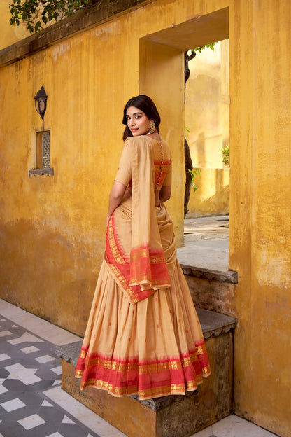 Dark Beige Chanderi Zari Weaving Lehenga Choli