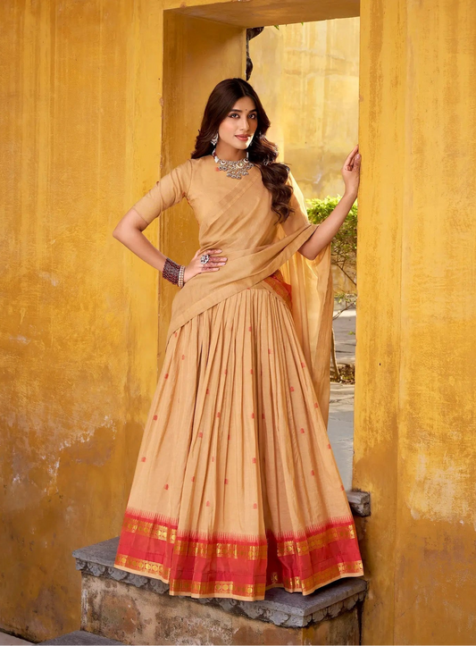 Dark Beige Chanderi Zari Weaving Lehenga Choli