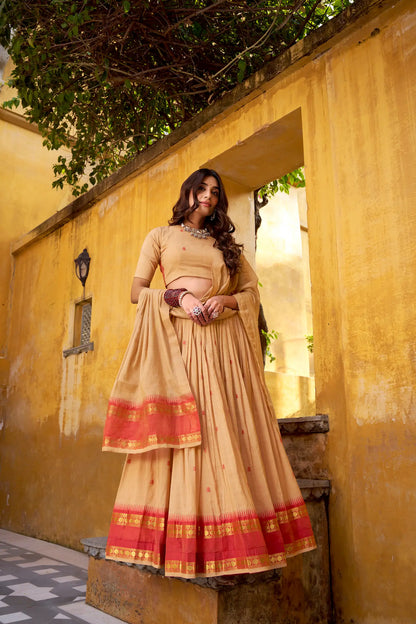 Dark Beige Chanderi Zari Weaving Lehenga Choli