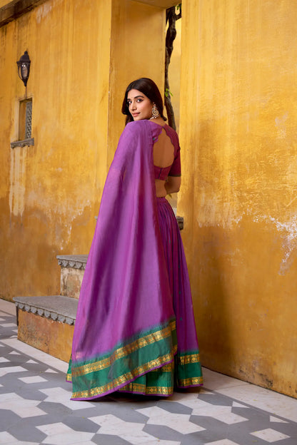 Muted Purple Chanderi Zari Weaving Lehenga Choli
