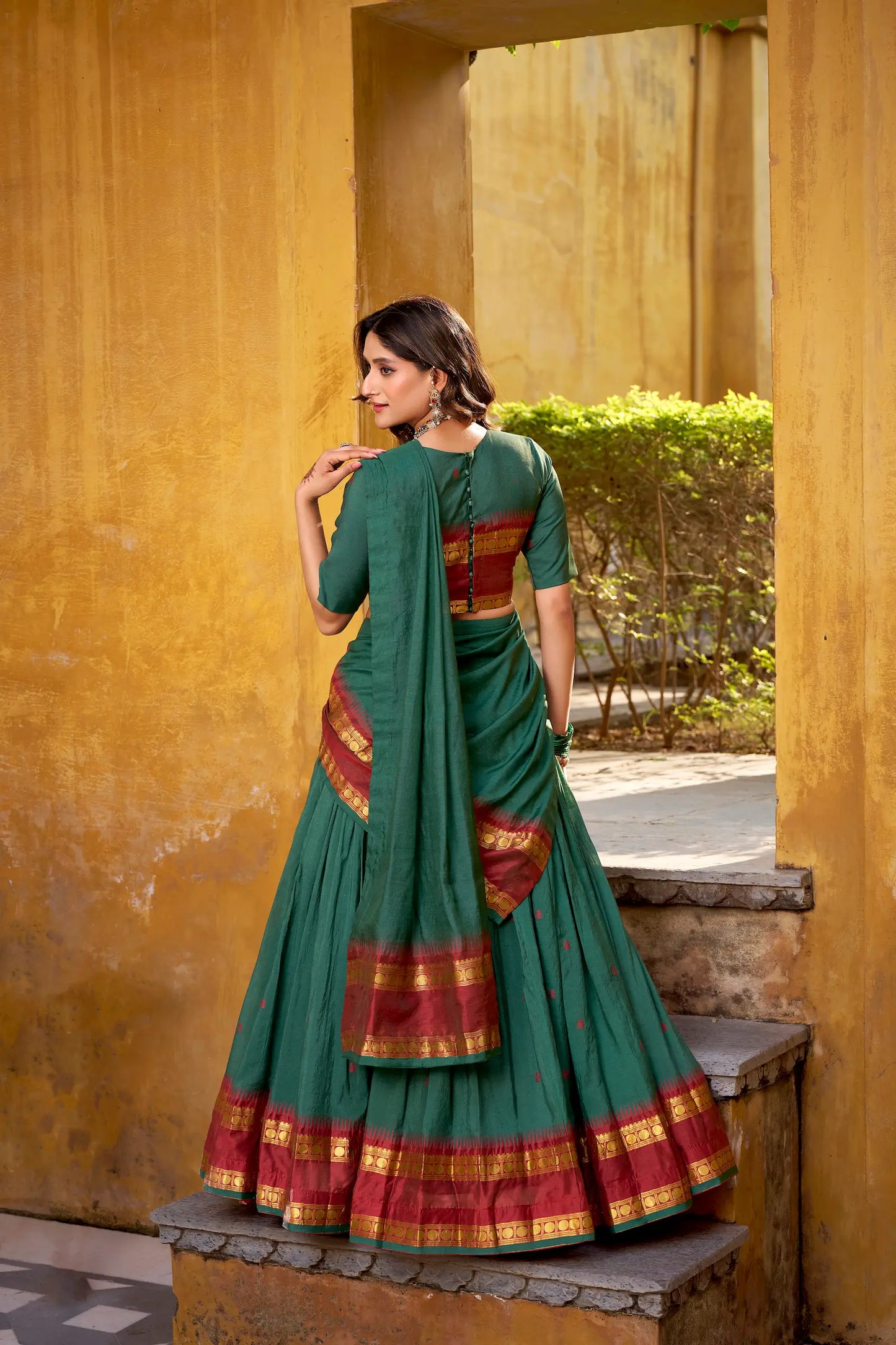 Teal Blue Chanderi Zari Weaving Lehenga Choli