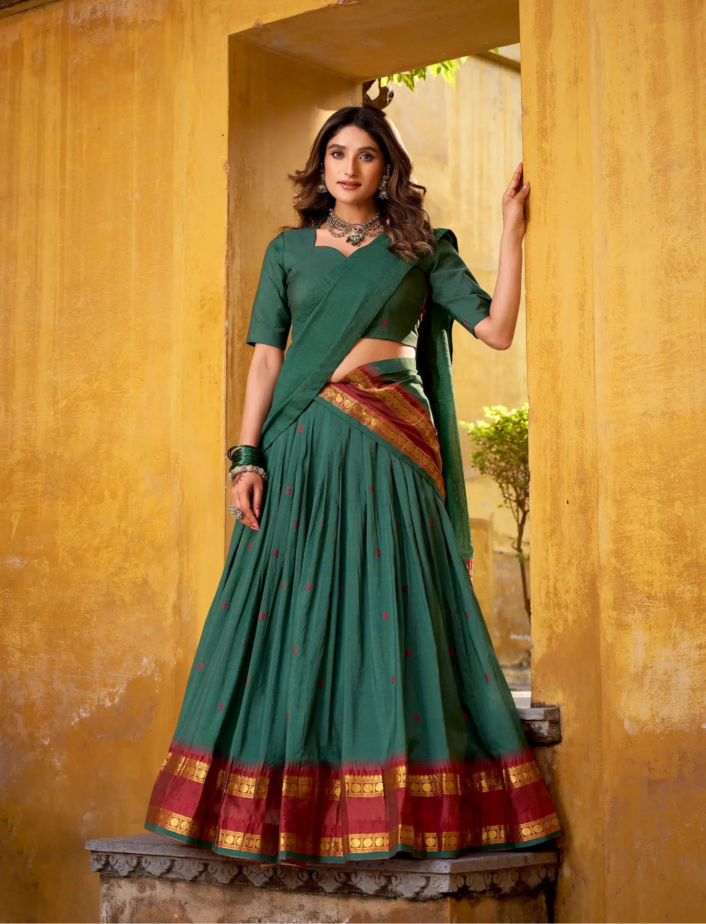 Teal Blue Chanderi Zari Weaving Lehenga Choli