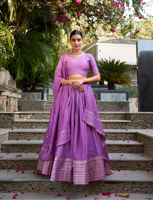 Lavender Chanderi Silk Zari Weaving Lehenga Choli