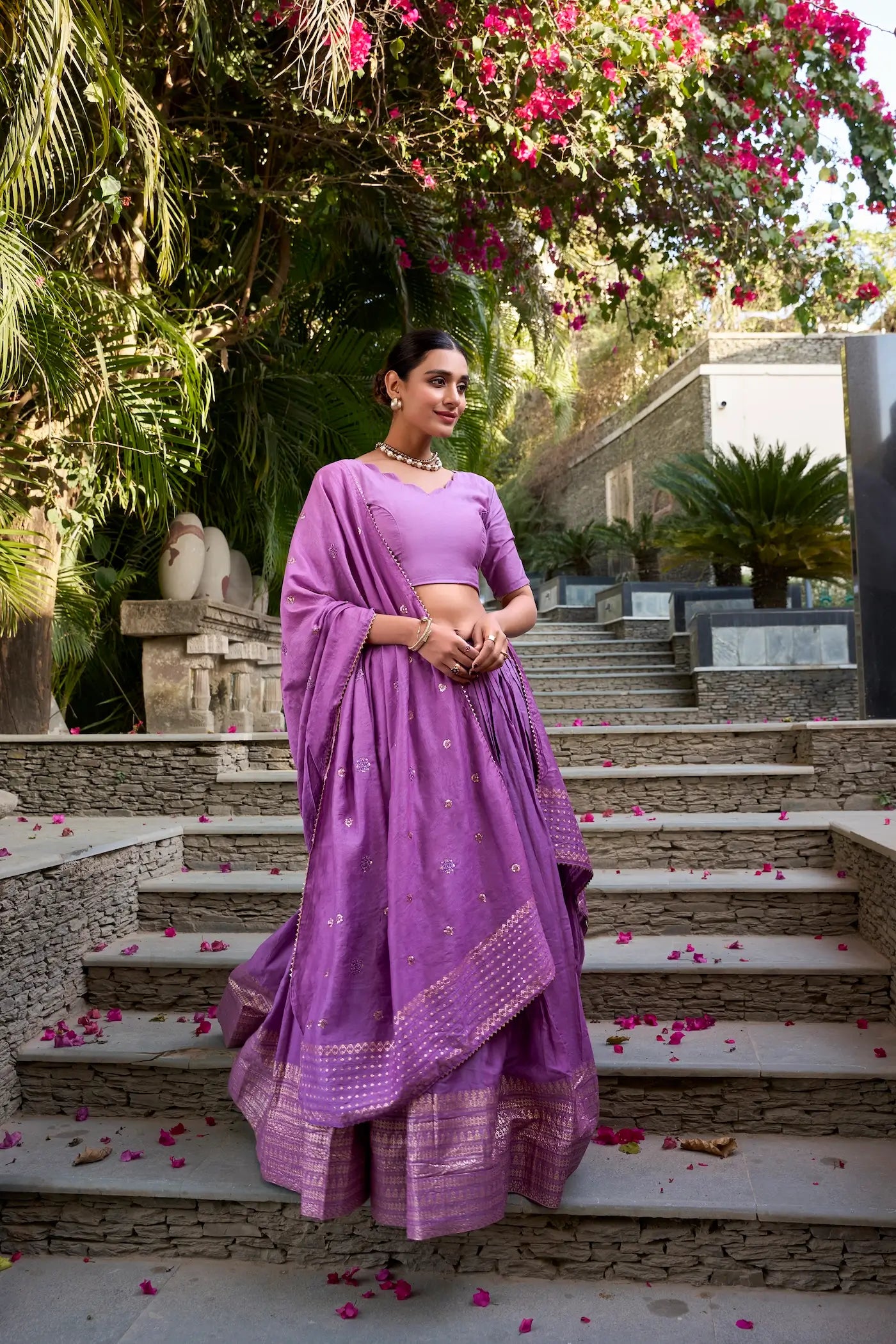 Lavender Chanderi Silk Zari Weaving Lehenga Choli