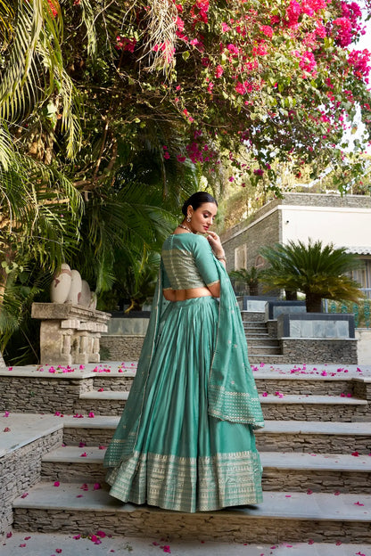 Sea Green Chanderi Silk Zari Weaving Lehenga Choli