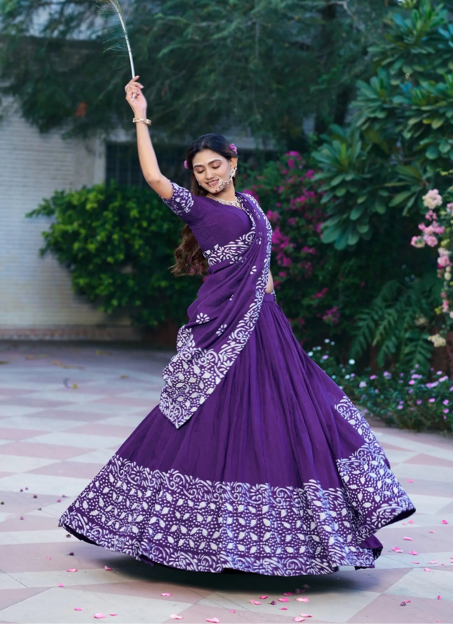 Royal Purple Chanderi Batik Print Lehenga Choli
