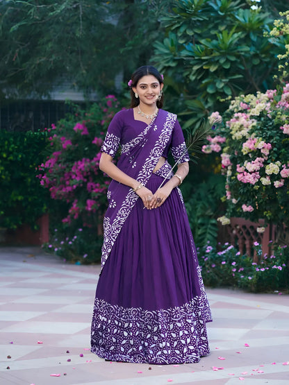 Royal Purple Chanderi Batik Print Lehenga Choli