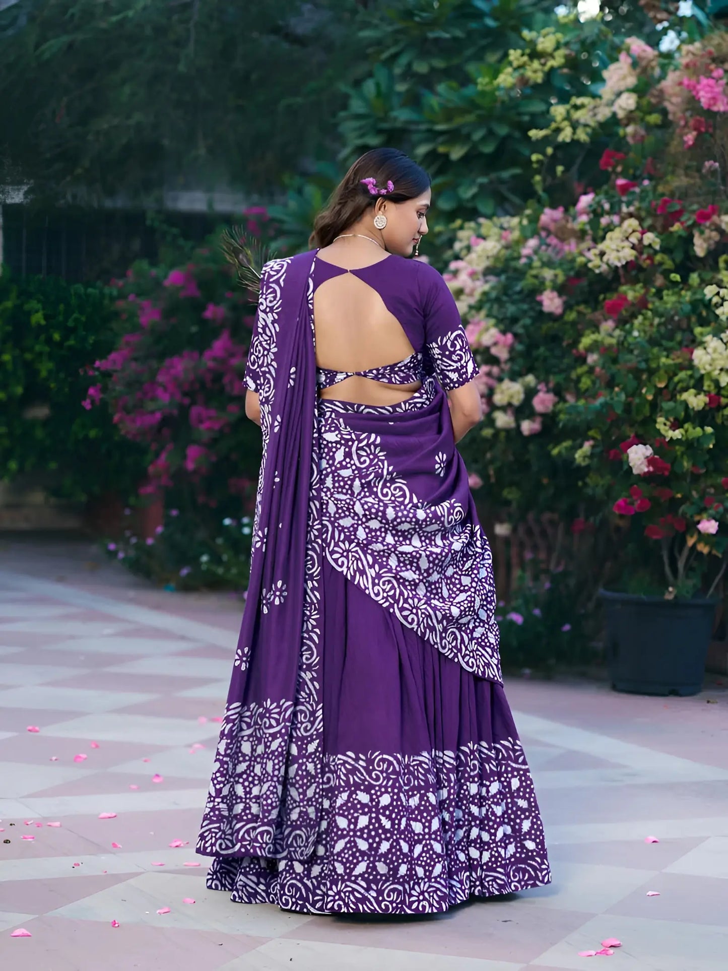 Royal Purple Chanderi Batik Print Lehenga Choli