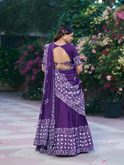 Royal Purple Chanderi Batik Print Lehenga Choli