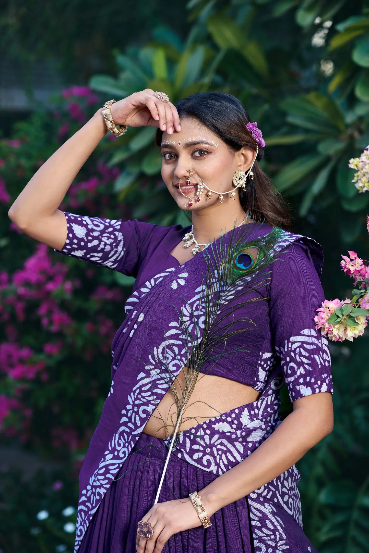Royal Purple Chanderi Batik Print Lehenga Choli