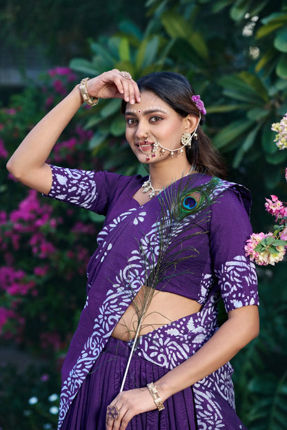 Royal Purple Chanderi Batik Print Lehenga Choli