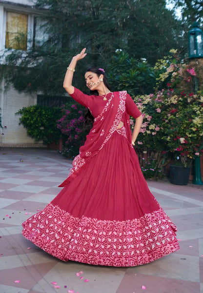 Rani Pink Chanderi Batik Print Lehenga Choli