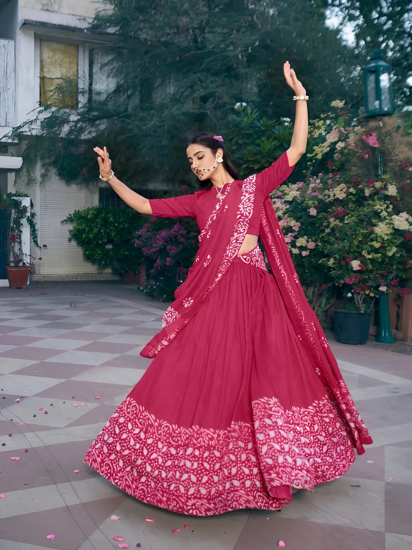 Rani Pink Chanderi Batik Print Lehenga Choli