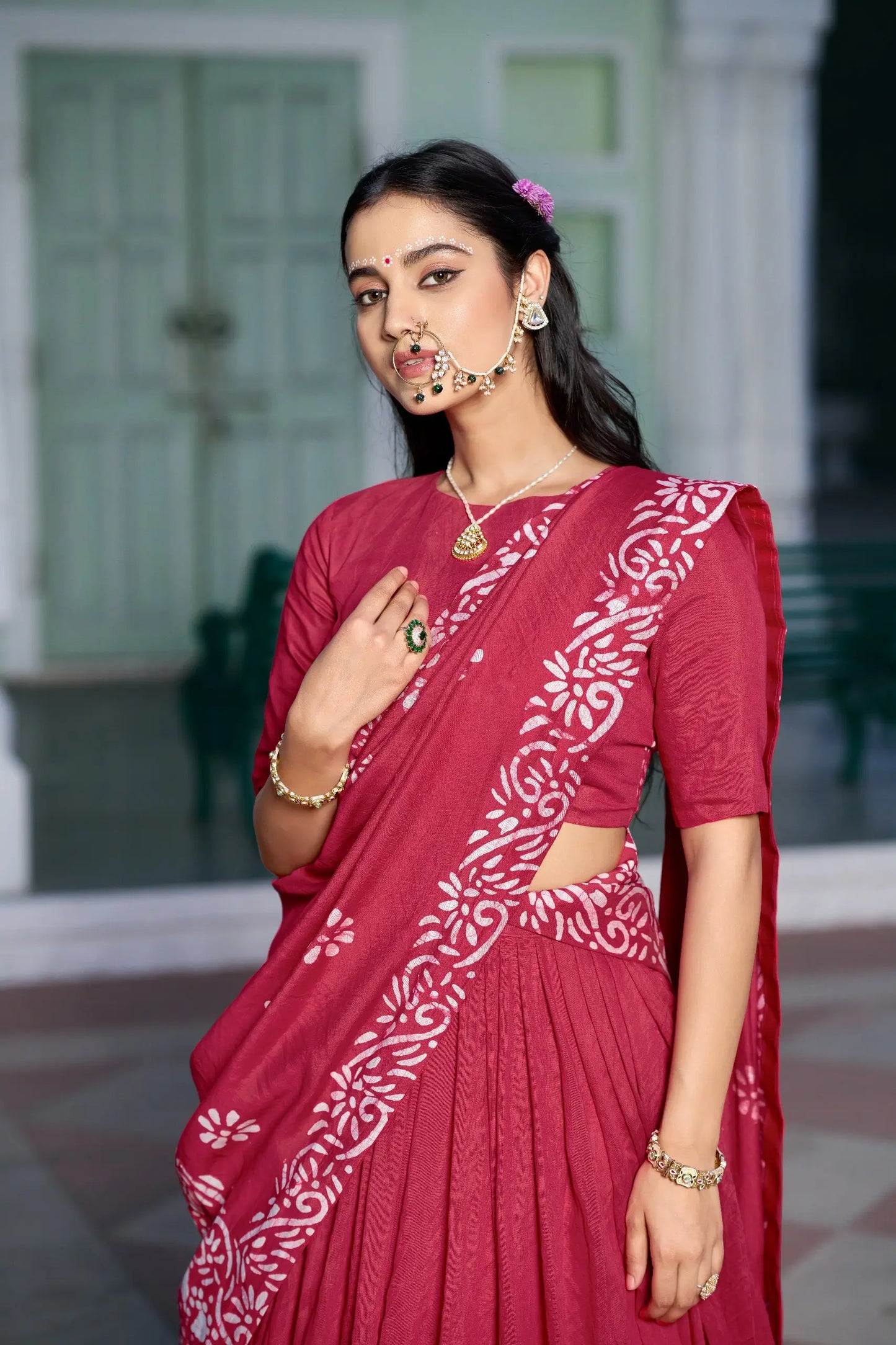 Rani Pink Chanderi Batik Print Lehenga Choli